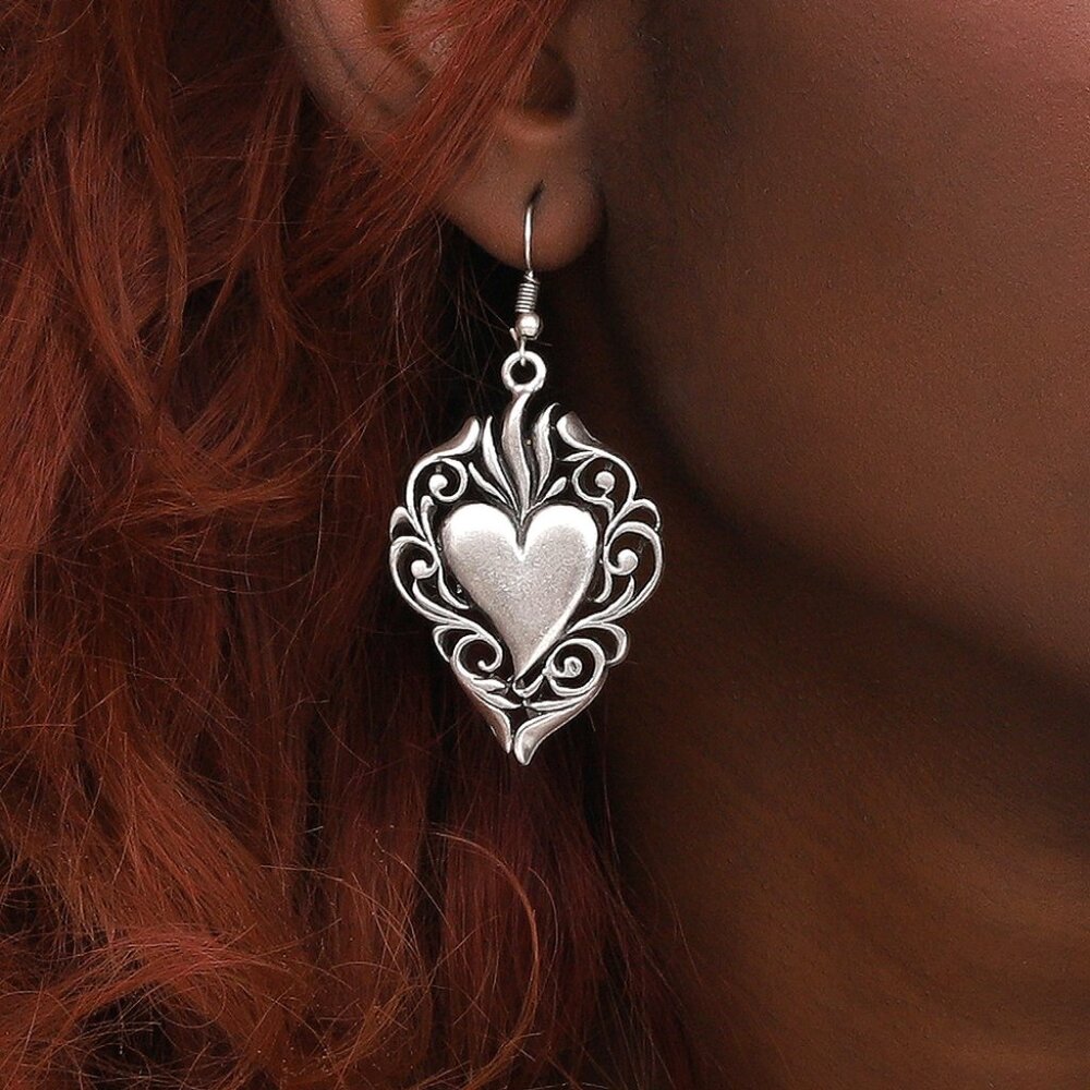 Antique Silver Plated Heart Design Earrings